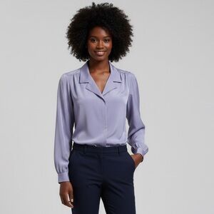 Vtg EB Boutique Lavender Princess Sleeve Button Up Blouse Size 6 Pastel Retro